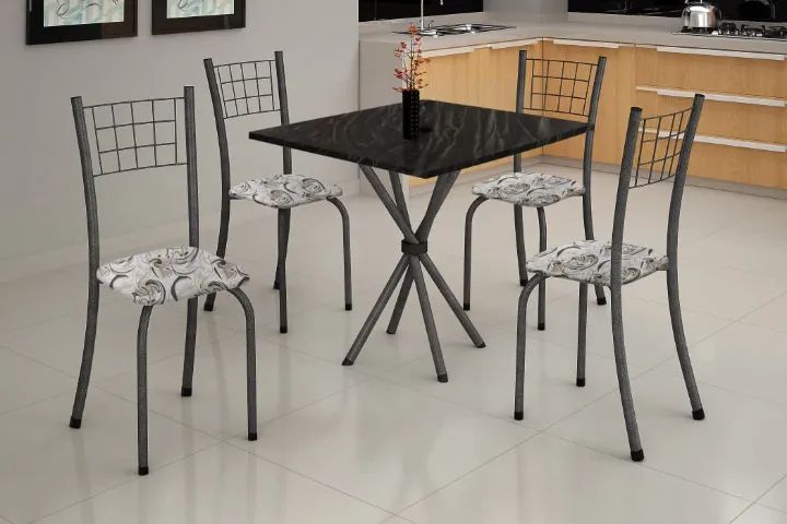 Conj Mesa Dany 70x70 Tmp Pedra 4Cds Branco Soma - Foto 2