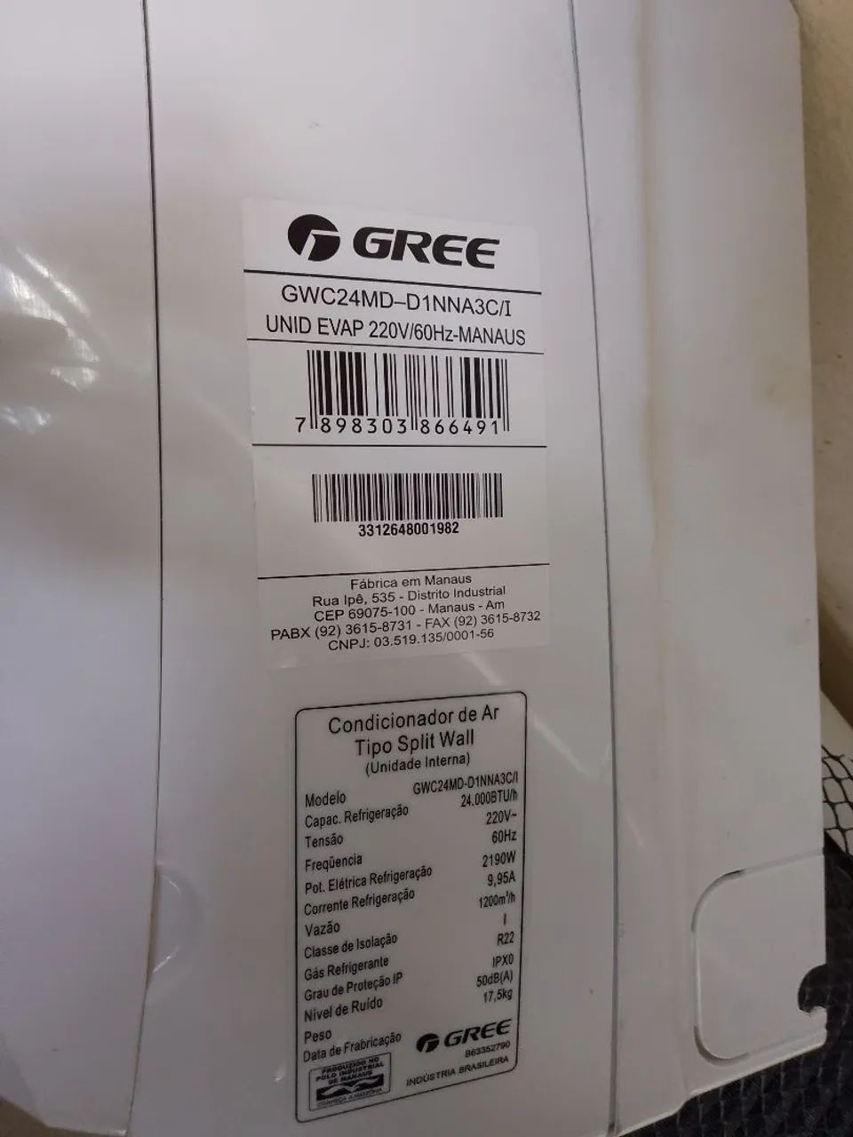 Evaporadora Split Wall Gree 24.000 BTU