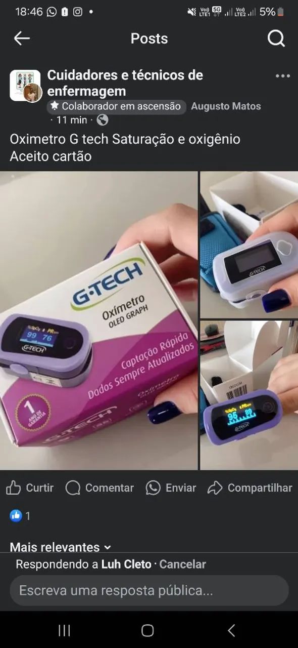 Oxímetro de pulso G-Tech - Novo - Foto 4