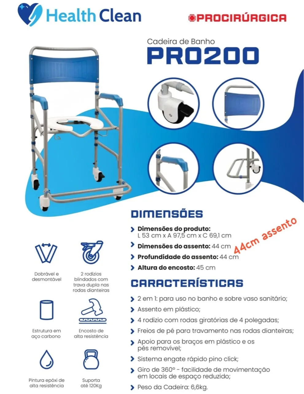 Locação Cadeira de Banho PRO200 Health Clean