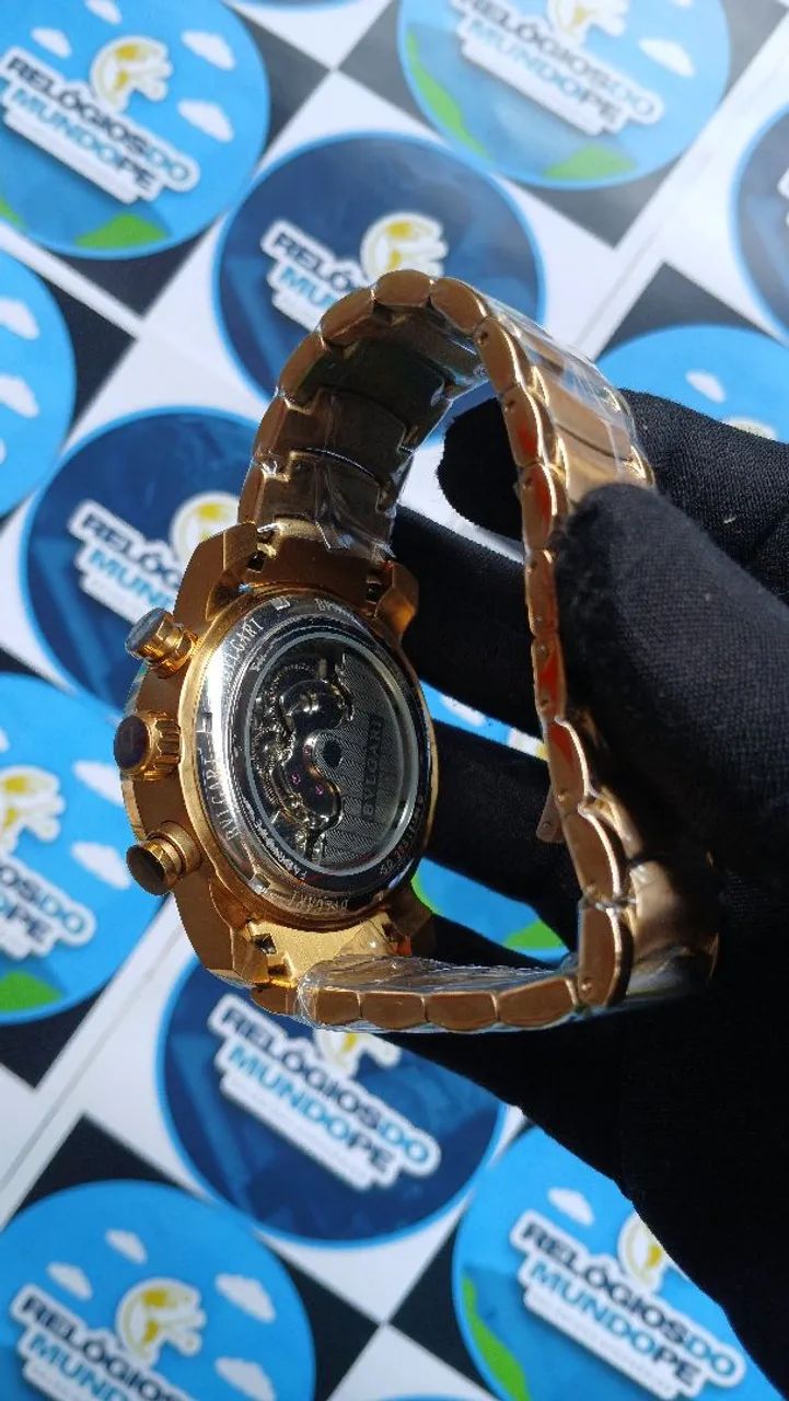 RELOGIO BV AUTOMÁTICO DOURADO E FUNDO PRETO - Foto 3