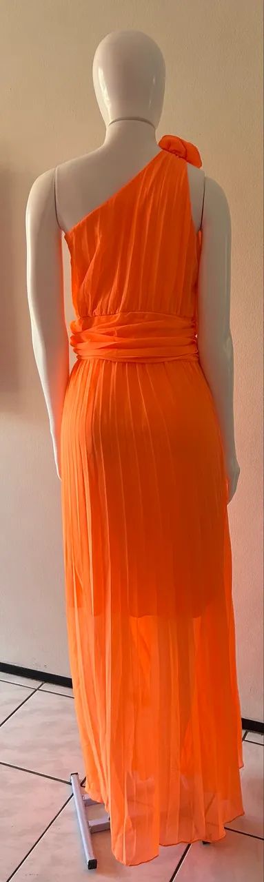 Vestido de festa plissado laranja - Foto 4