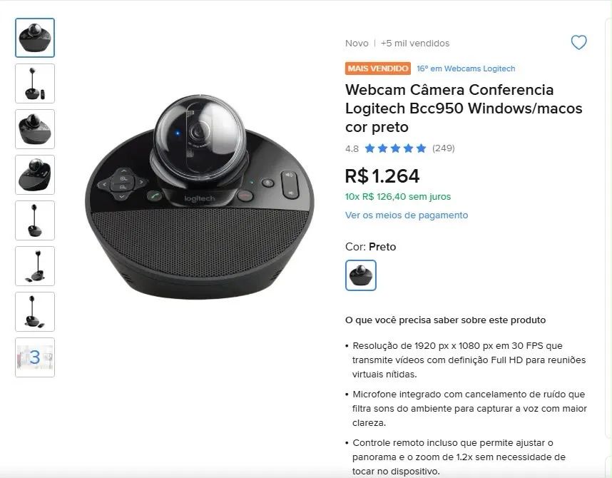 Webcam Câmera Conferência Logitech - Foto 2