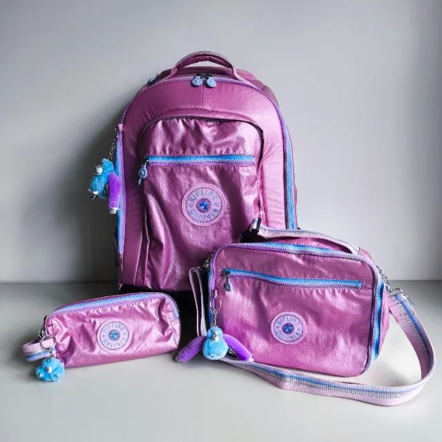 Kit Mochila de Rodinha e Alça de Ombro com Merendeira e Estojo Escolar da Kipling