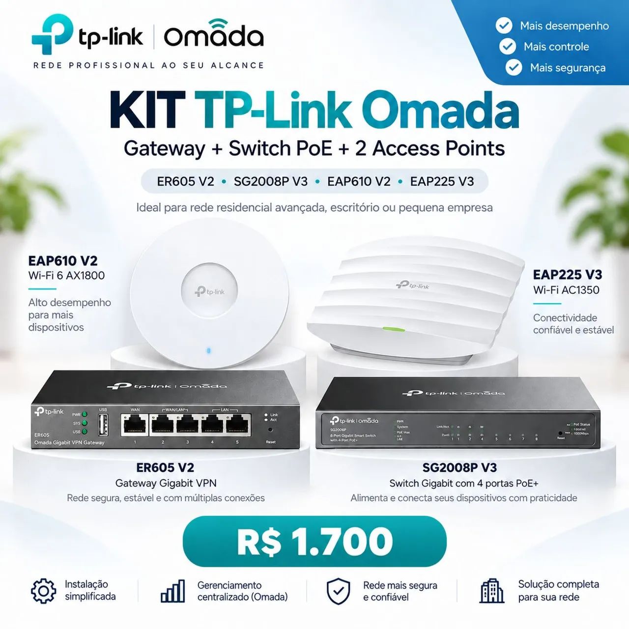 Kit TP-Link Omada Completo, Gateway + Switch PoE + 2 Access Points