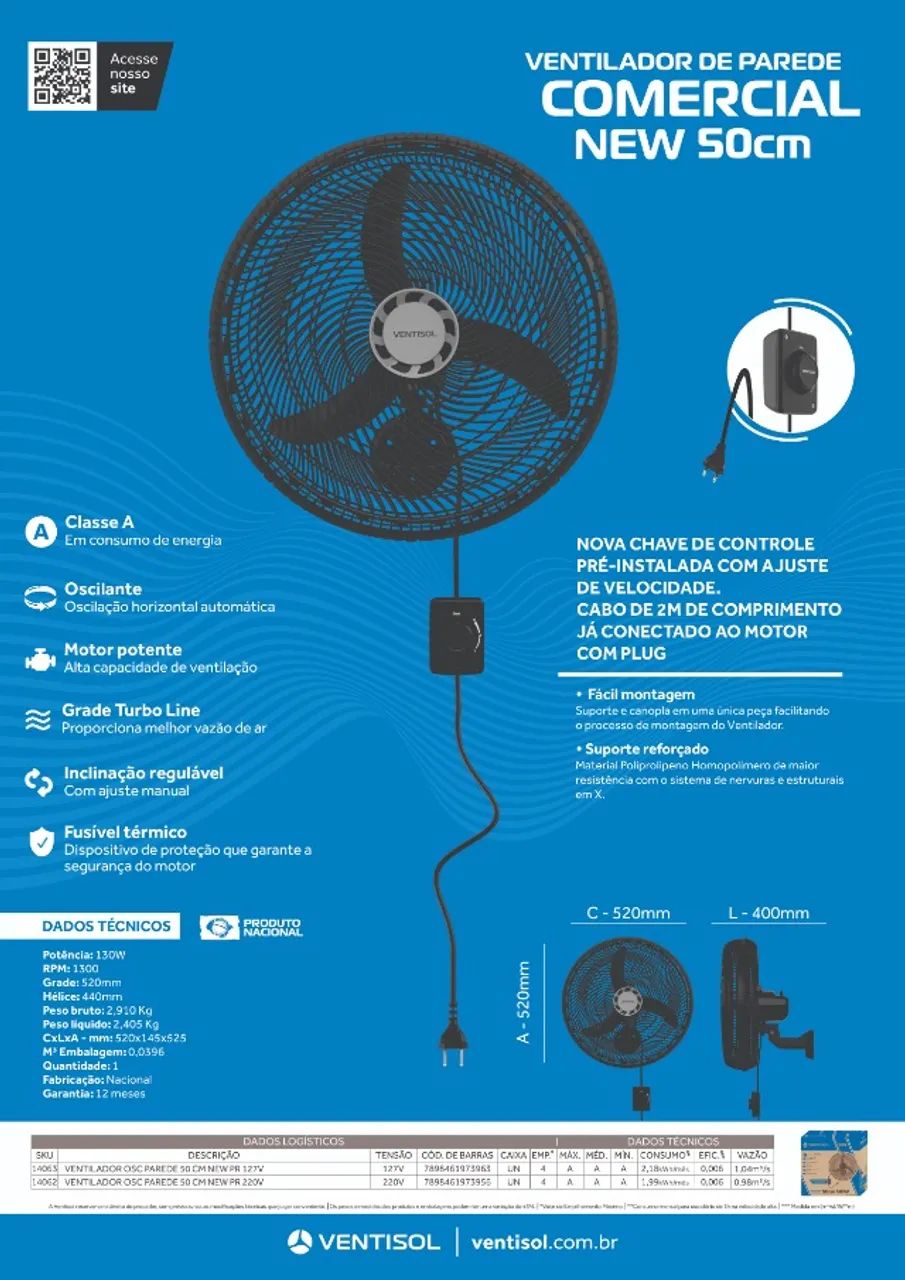 VENTILADOR PAREDE 50CM NEW VENTISOL - Foto 2