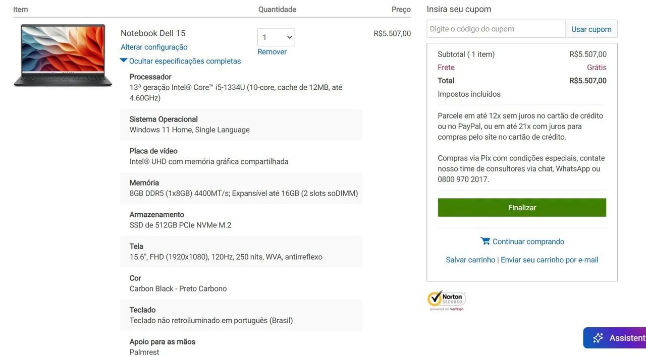 Laptop Dell 15 Novo