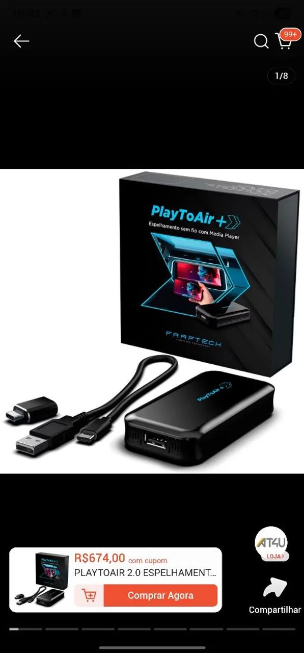 PlayToAir+ 2.0 FAAFTECH Espelhamento sem fio de Smartphone na Multimídia