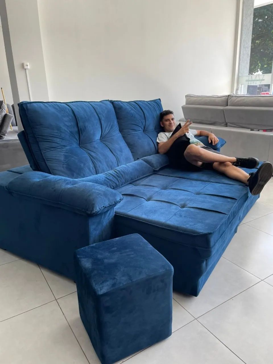 Sofá Dallas Retrátil e Reclinável Azul Sob Medida | Direto da Fábrica - Foto 2