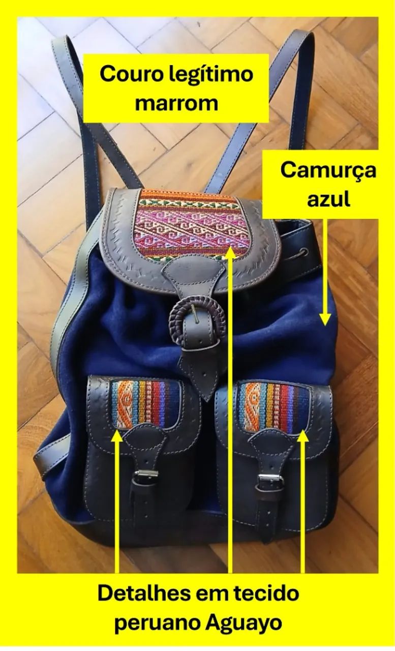 Mochila boho NOVA - estilo andino, em couro - Foto 2