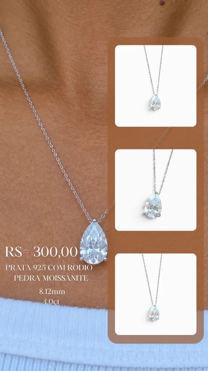 Colar com pedra de MOISSANITE (acompanha certificado)