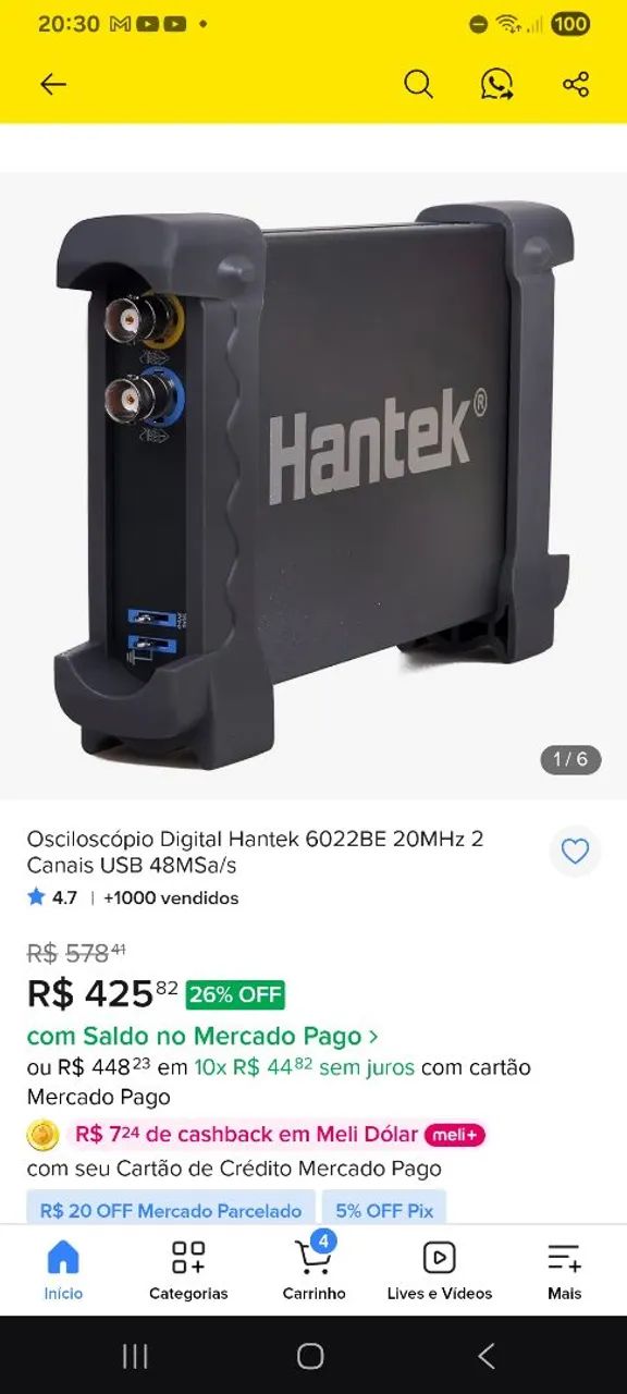 Osciloscópio baseado em PC Hantek 6022BE - Foto 2