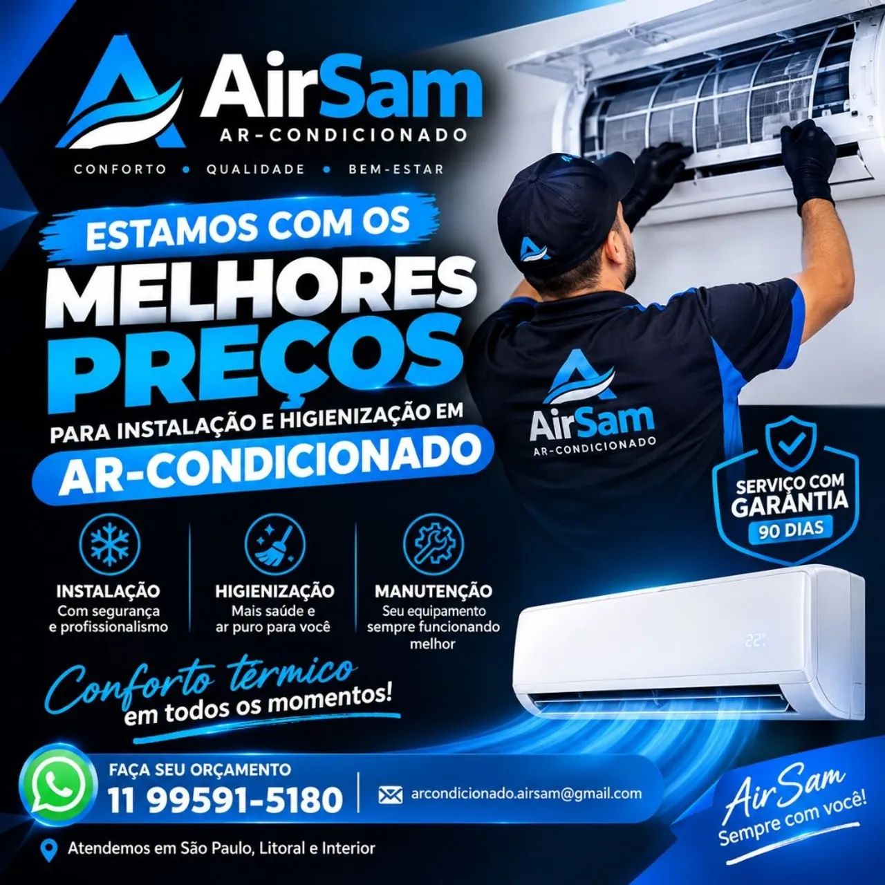 Instalação e higienização Ar-condicionado Split 