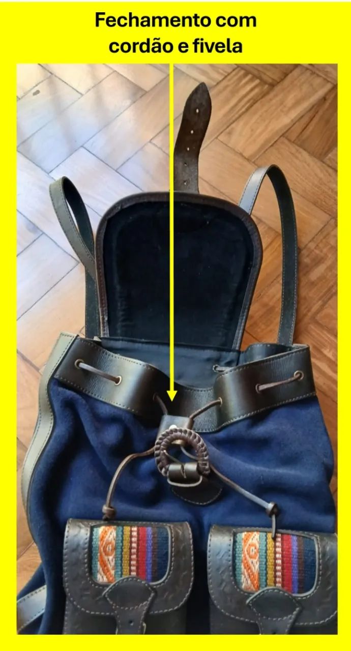 Mochila boho NOVA - estilo andino, em couro - Foto 4