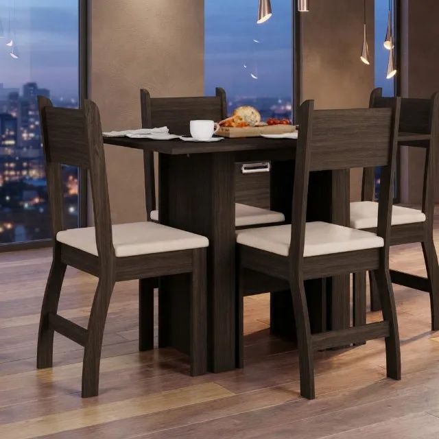 Mesa de Jantar Milano com 4 Cadeiras Amendoa e Savana!