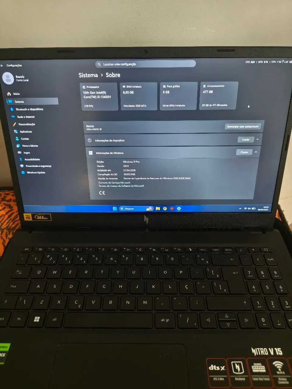 Notebook Nitro V15 RTX 3050 6GB