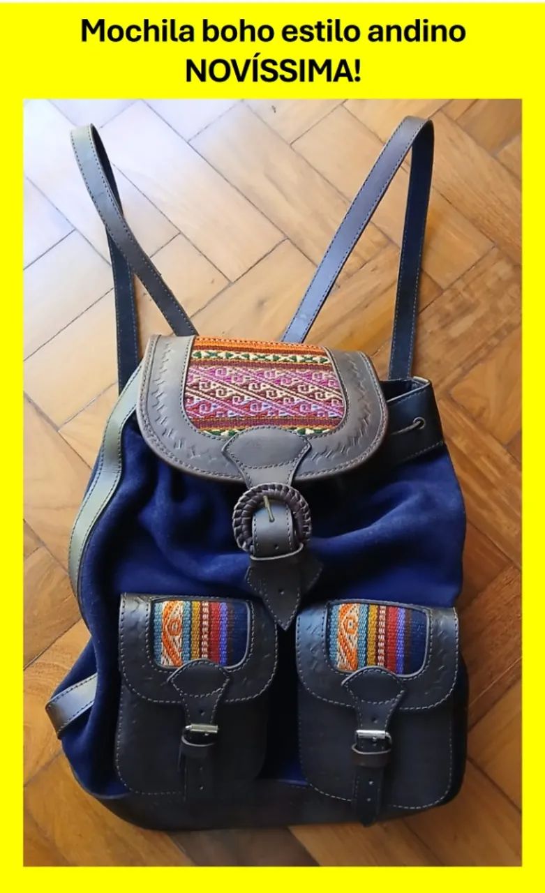 Mochila boho NOVA - estilo andino, em couro