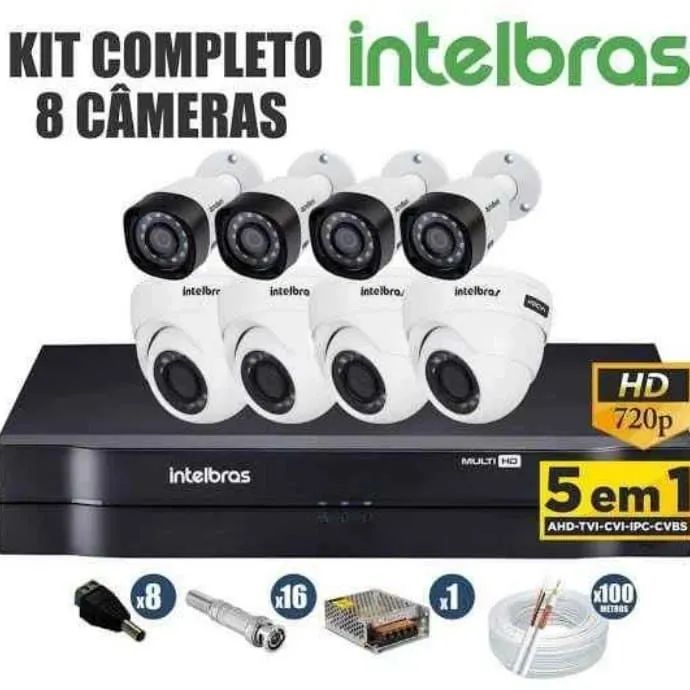 KIT CFTV COMPLETO 8 CÂMERAS INTELBRAS 