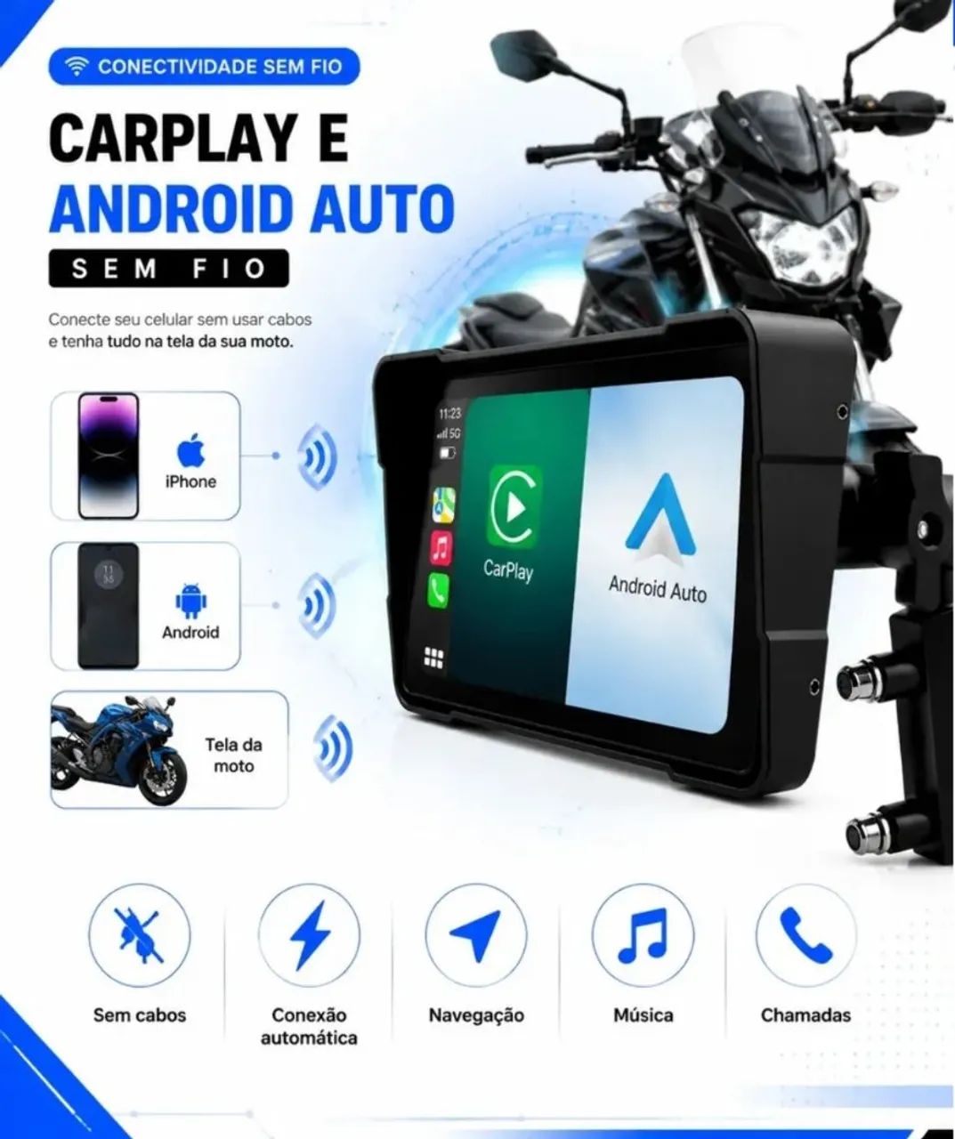 Mp5 Para Moto Carplay Android Auto Bluetooth - Foto 3