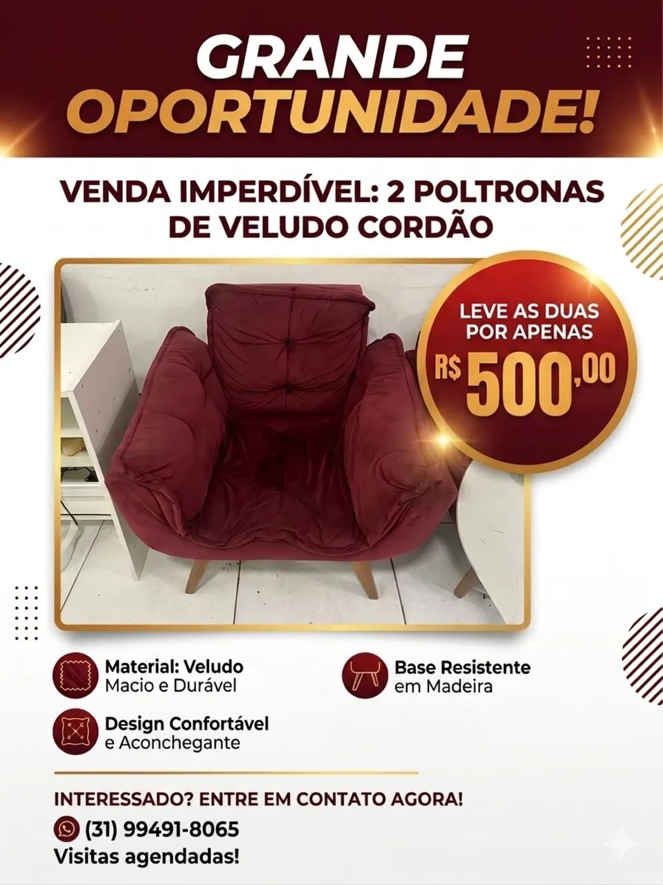 2 Poltronas para Salão de Beleza - R$ 500 o Par