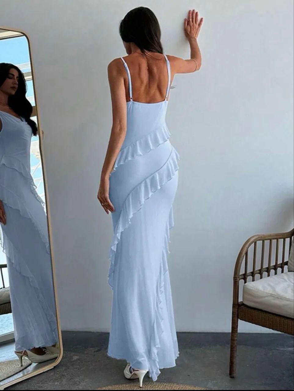 Vestido Azul Babado Longo - Foto 2