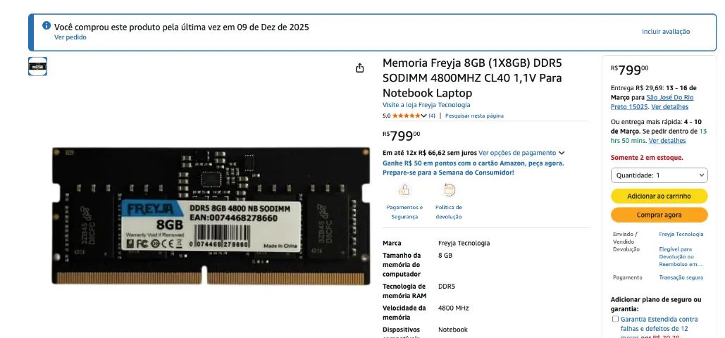 Memória Ram DDR5 8GB 4800mhz - Foto 2