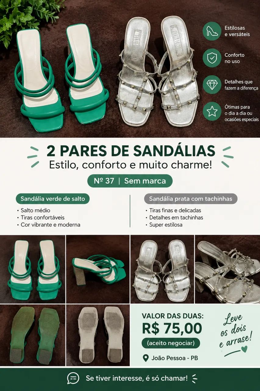 2 PARES DE SANDÁLIAS FEMININAS - Nº 37