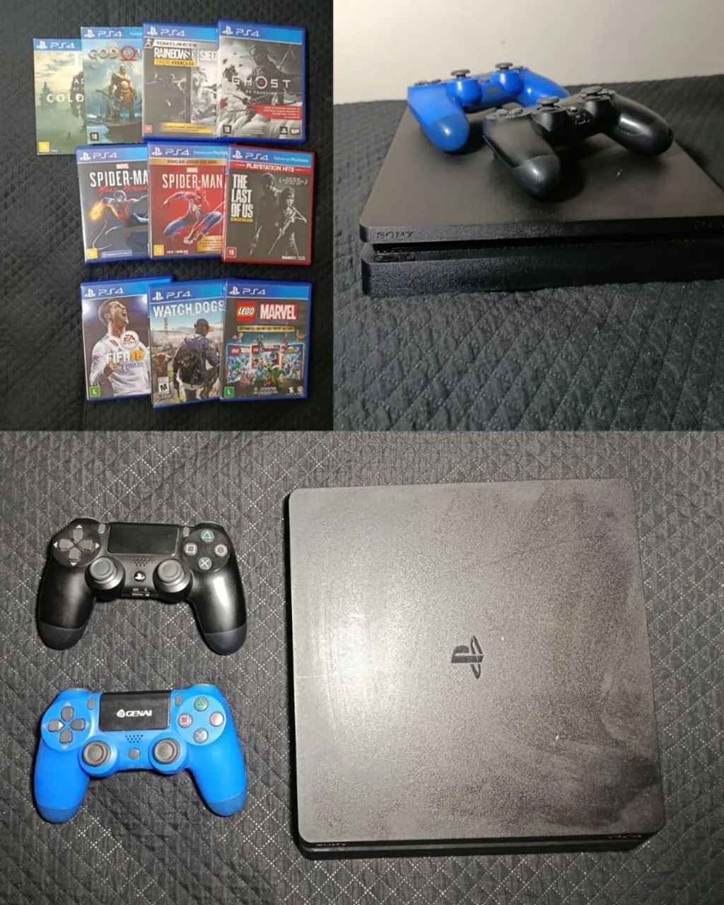 PS4 SLIM - 1 TB - 10 JOGOS E 2 CONTROLES, COM CABOS COMPLETOS