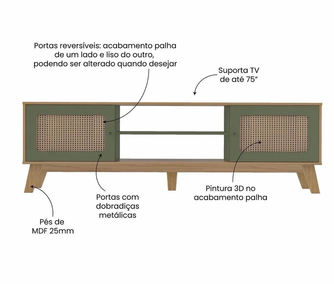 Rack Retrô para TV até 75 Polegadas MDF 180cm 2 Portas  - Foto 4
