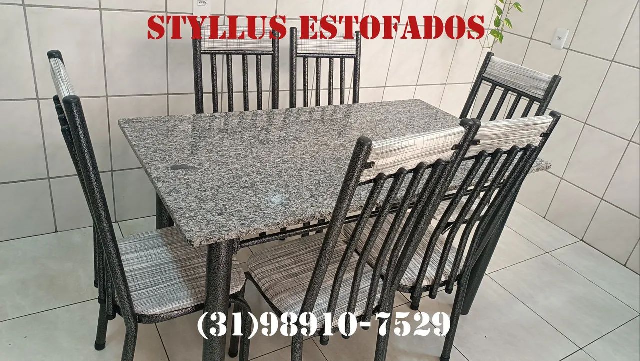 Mesa tubular com 6 cadeiras 