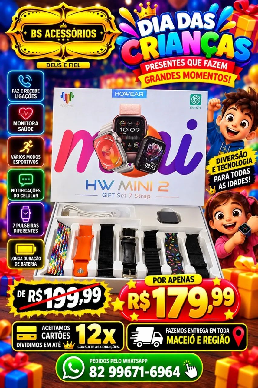 Smartwatch HW Mini 2 + 7 Pulseiras 