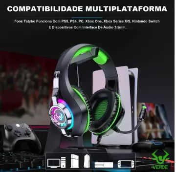 Headset Gamer Compatível Com Ps5, Ps4, Switch, Xbox E Pc, Fone Com Som Surround E Microfon