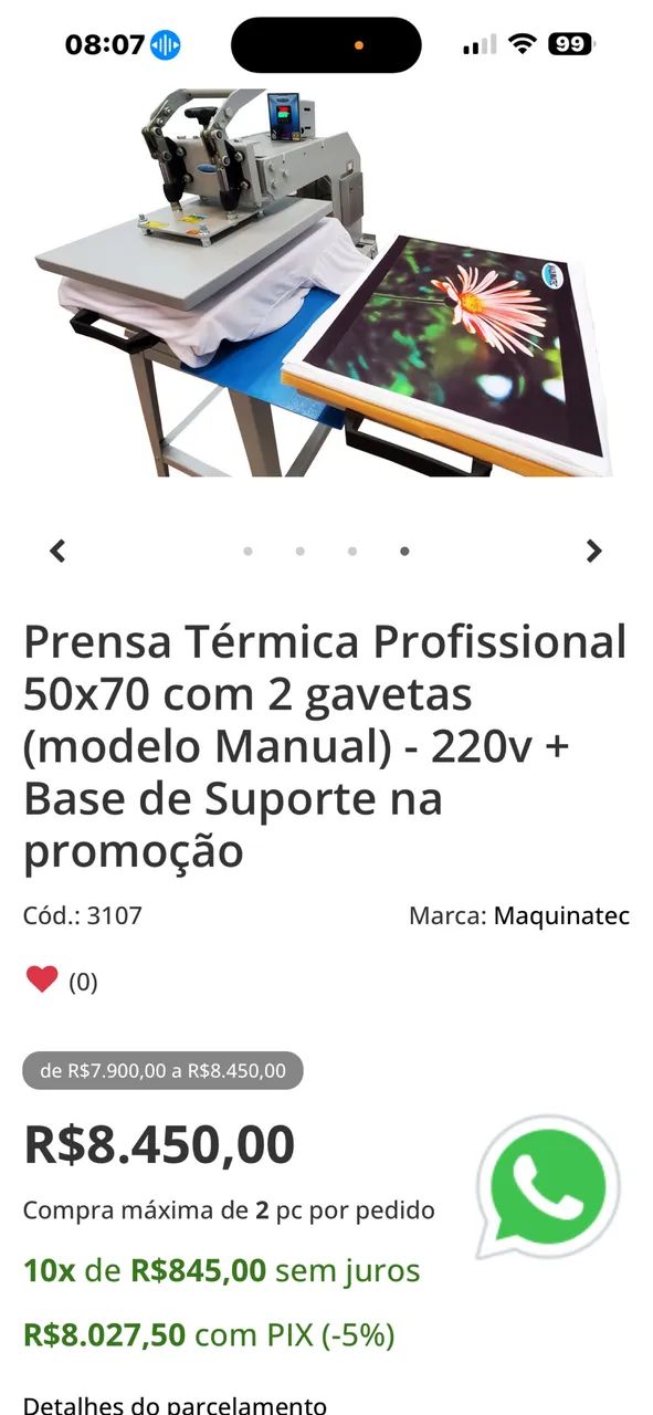 Prensa Termica  manual  70x50 - Dois Carrinhos - Foto 2