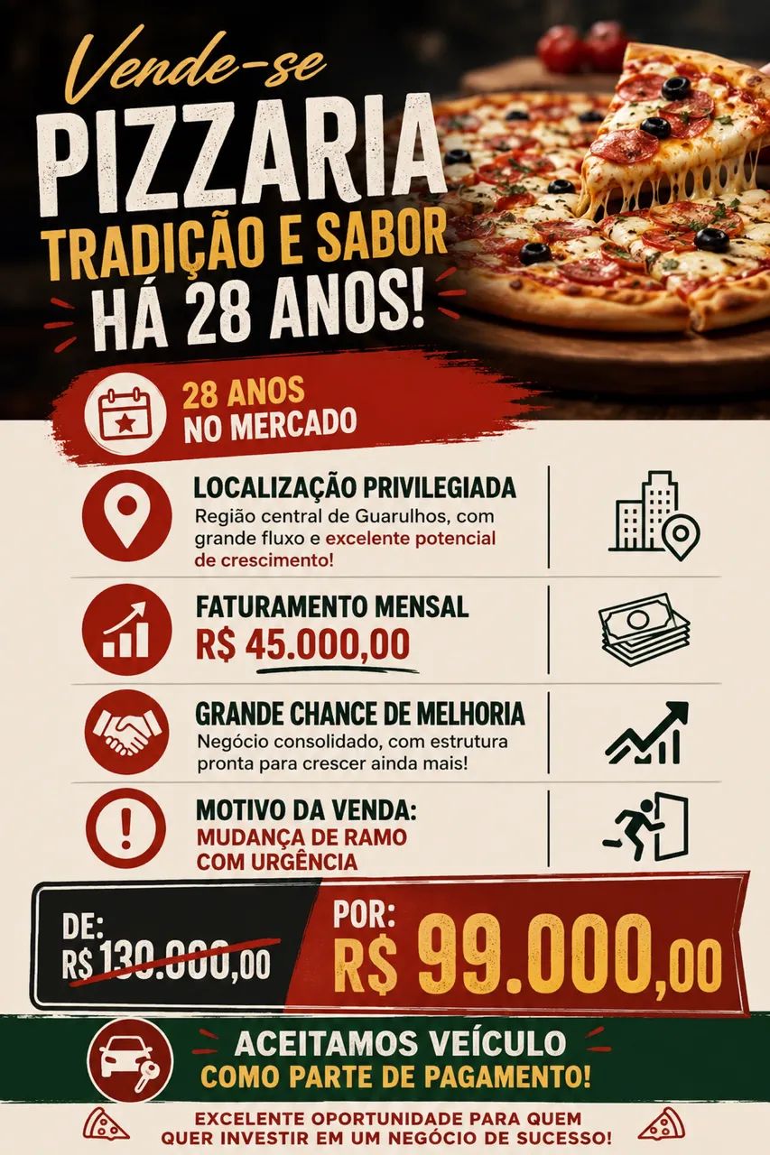 Passo ponto de pizzaria com urgência em Guarulhos 