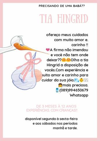 Ofereço meu serviço de babá