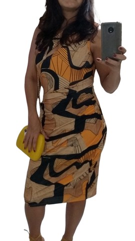 Vestido Forum, um ombo só, laranja e preto