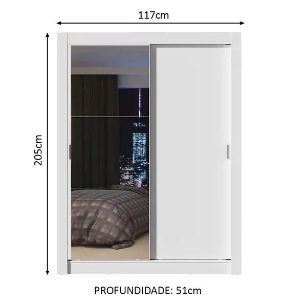 Madesa Denver Single Wardrobe with 2 Sliding Doors and Mirror