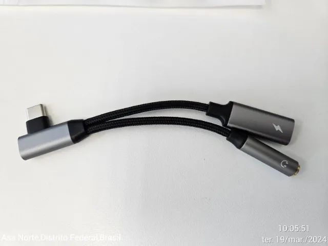 Cabo Adaptador Y Tipo C em L 90° graus para P2 e Tipo C para celular - Foto 4