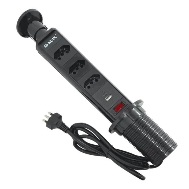 Torre Tomada Retrátil Push to Open 20A - Ideal para Cozinha e Escritório [Preto]. 