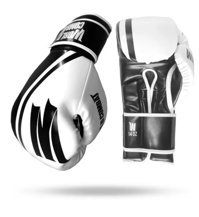Luva boxe world combat Preto e branca 14 oz