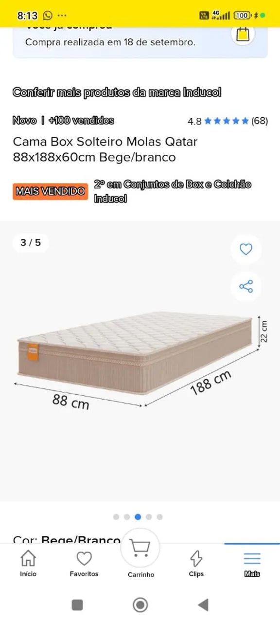 Cama box com colchão solteiro - 2 meses de uso - Foto 2