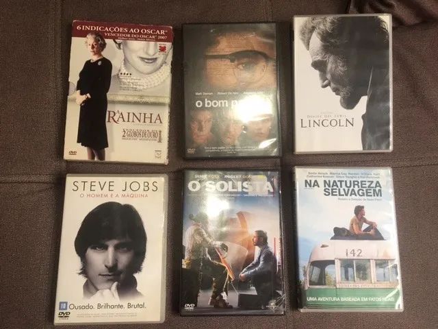 DVDs Steve Jobs, Lincoln, O Bom Pastor,  A Rainha, O Solista, Na natureza Selvagem