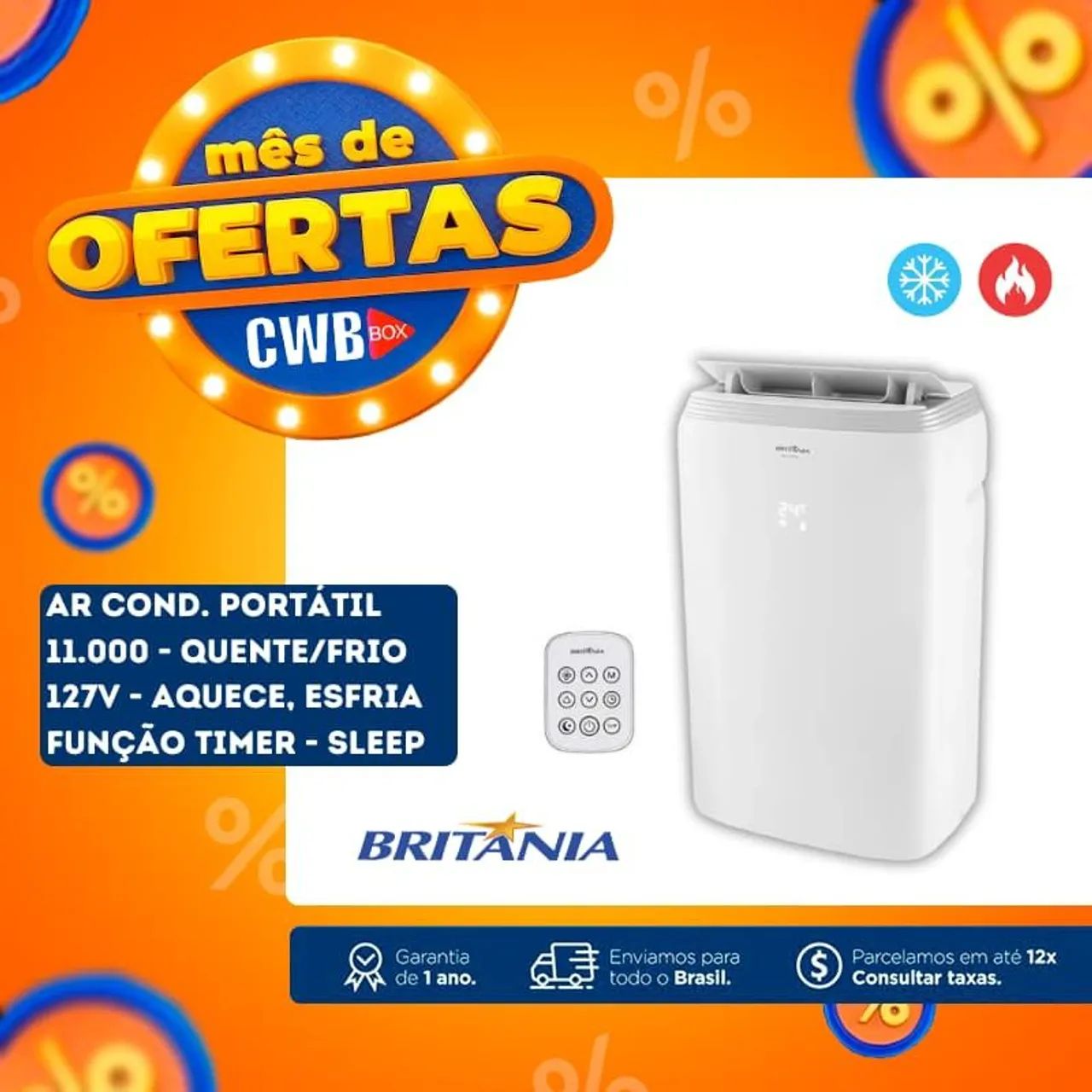 Ar Condicionado Portátil Britânia 11.000 BTUs - Quente/Frio - 127V