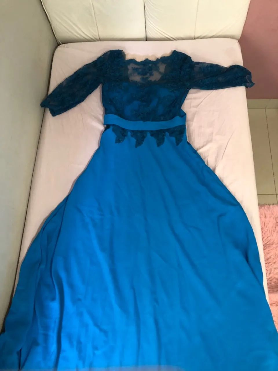 Vestido de Festa Azul Tiffany com Renda - Foto 3
