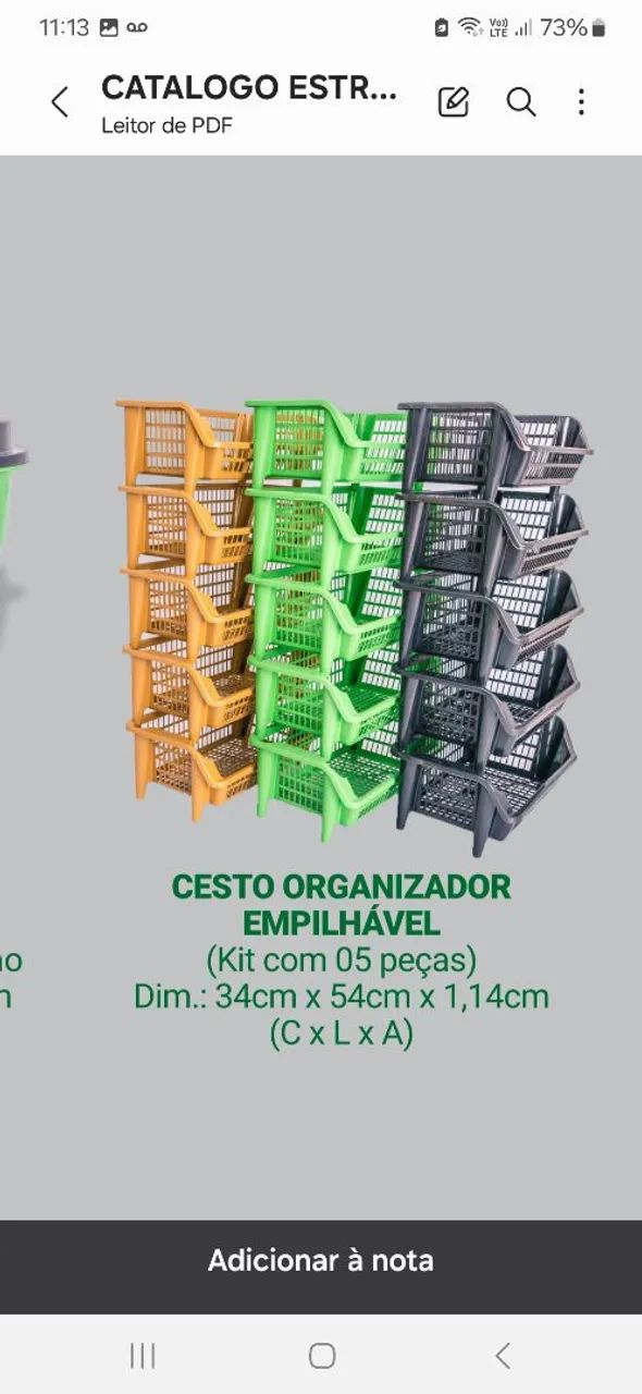 Cesto Organizador Empilhável - Kit com 5 Peças - Foto 2
