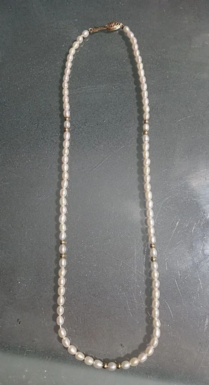 Colar de Pérolas Com Fecho Em Ouro 14k 585 Tamanho 40cm + Pulseira  - Foto 2