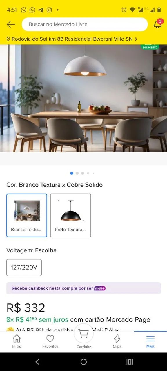 Luminária pendente meia Lua com cabo de 3 metros - Foto 3