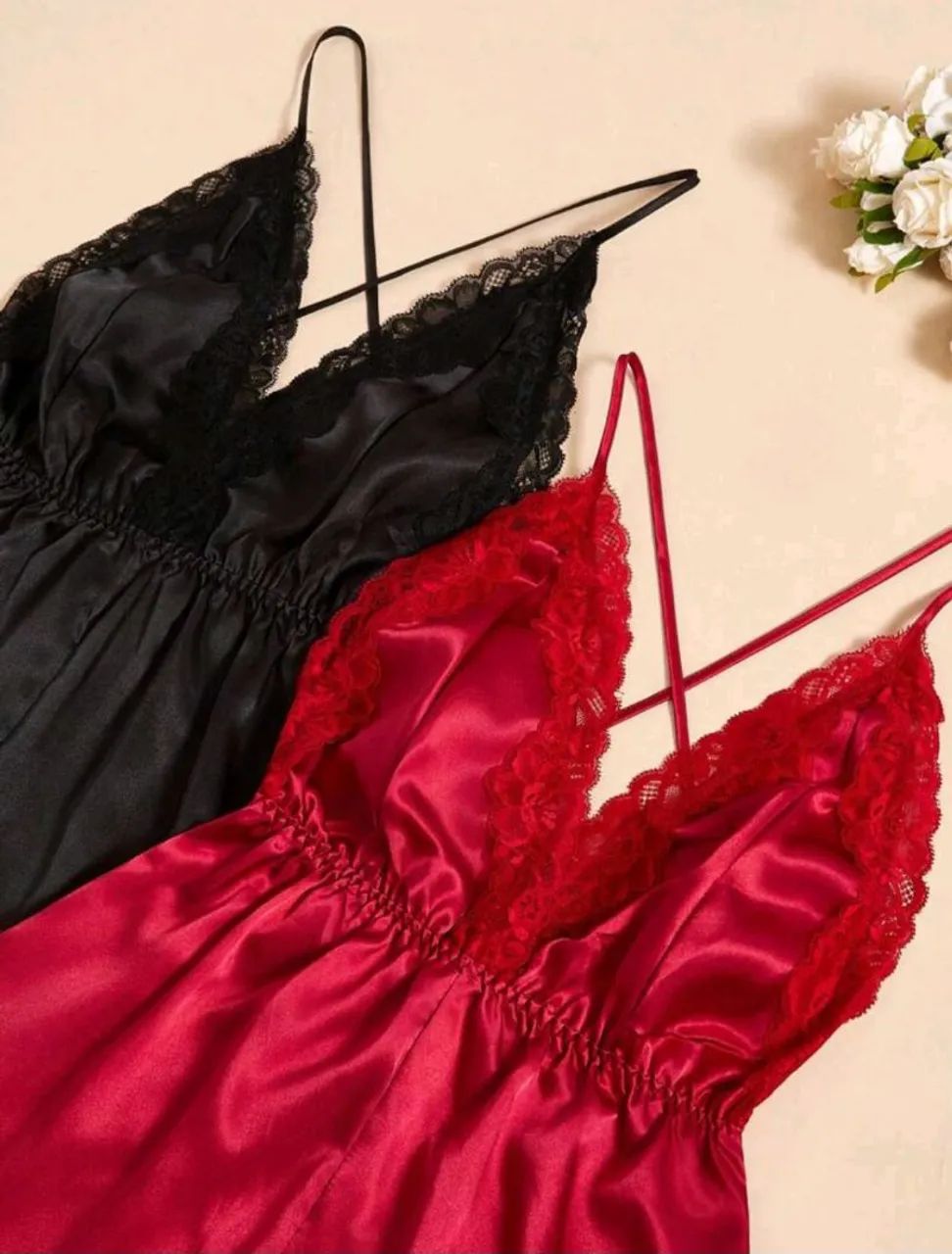 Body Romântico de Cetim com Renda - Vermelho - Foto 3