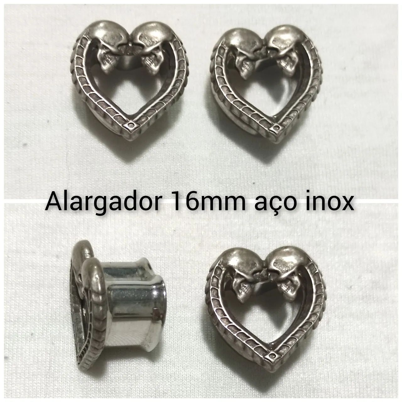 Alargador de Orelha 16mm Aço Inox - Par de Caveiras