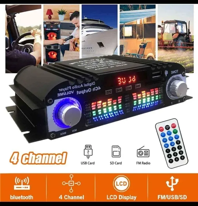 Amplificador de Áudio Digital 4 Canais com Bluetooth, USB, SD Card e Rádio FM